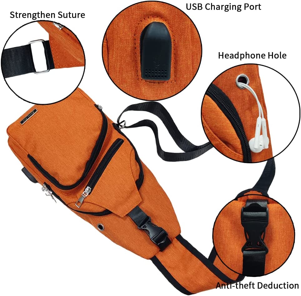 Men Women Sling Backpack Anti Theft Crossbody Shoulder Chest Bag with USB Charging Port Black - Image 5